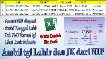 Gratis sample file, MEMISAHKAN TANGGAL LAHIR, JENIS KELAMIN DARI NIP FORMULA EXCEL