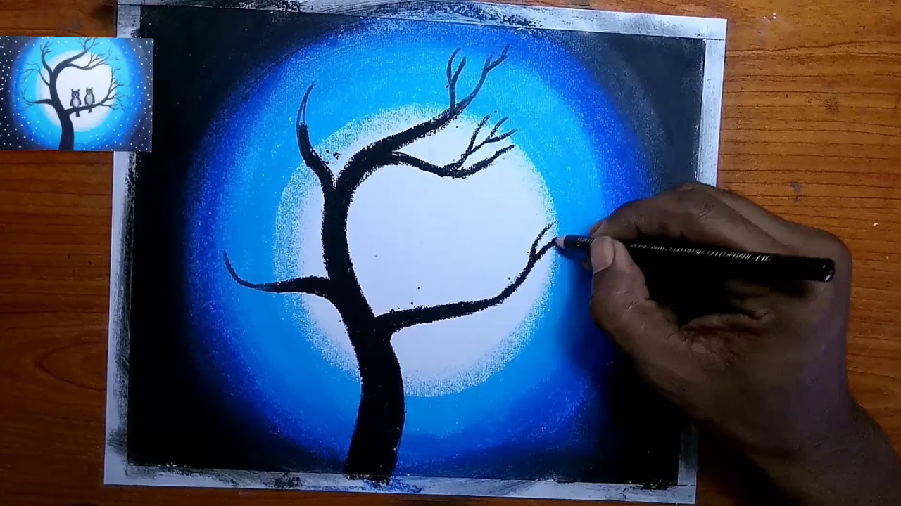 Oil Pastel night scenery painting step by step YouTube