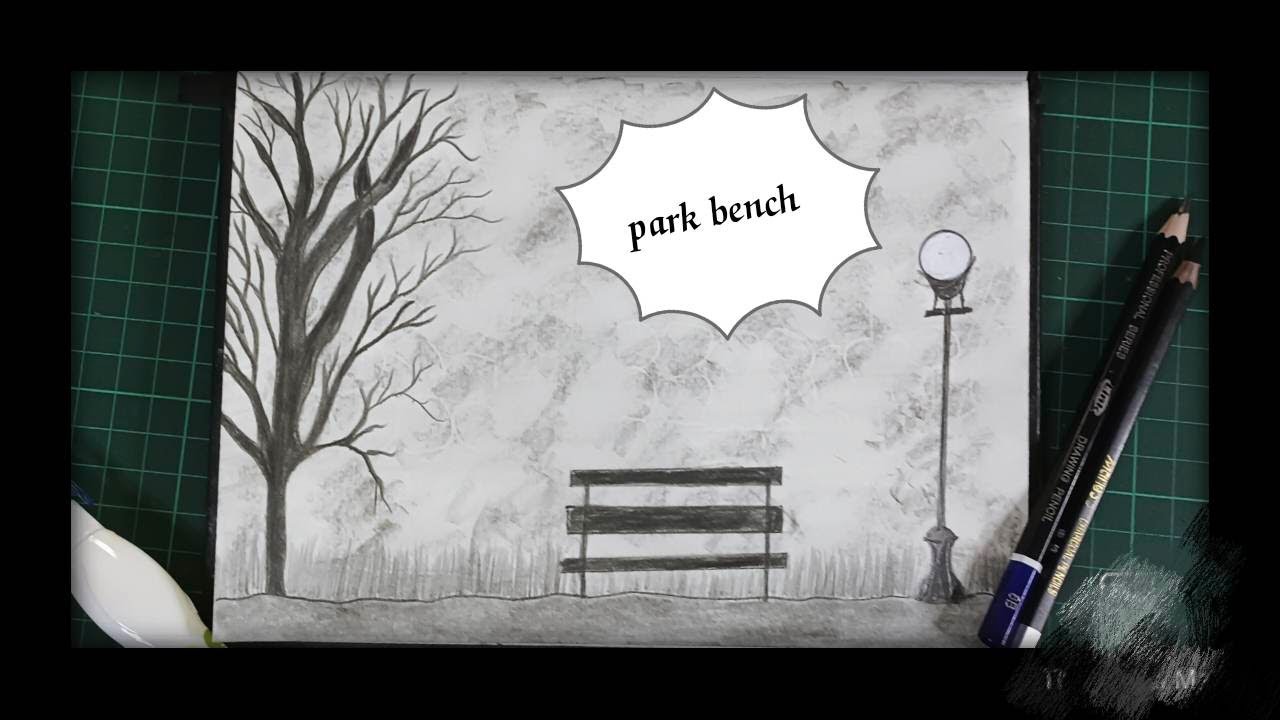 how to draw park bench night view scenery | how to draw park bench view scenery - scenery drawing.