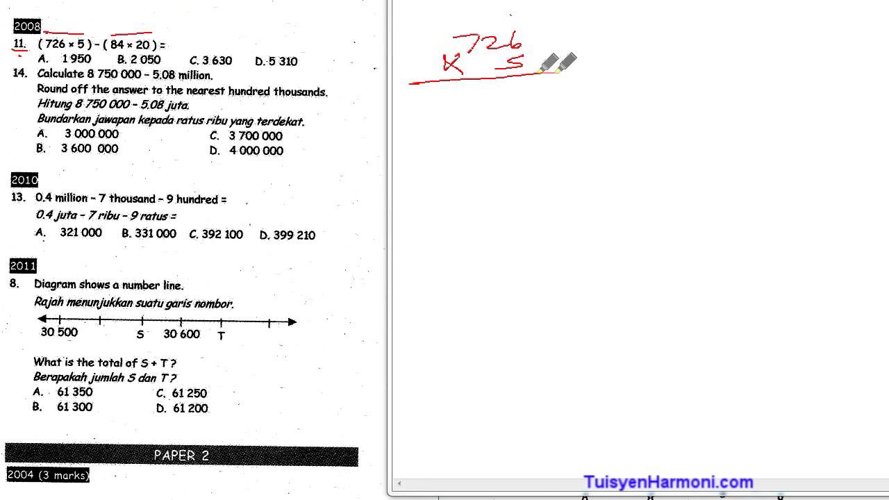 Soalan UPSR Sebenar Math : Whole Number Tahun 6 - YouTube