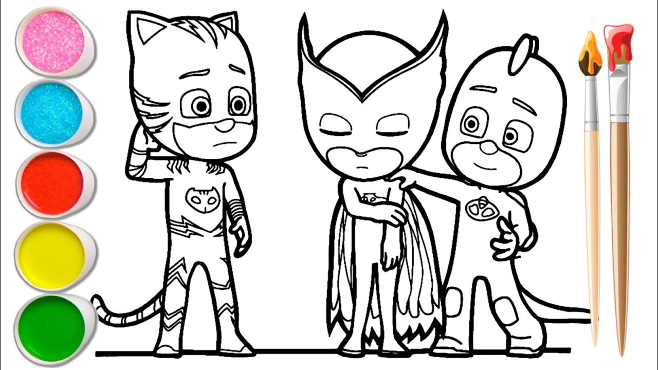 Coloring PJ Masks Catboy - Owlette and Gekko - Fun Coloring  Video For Kids