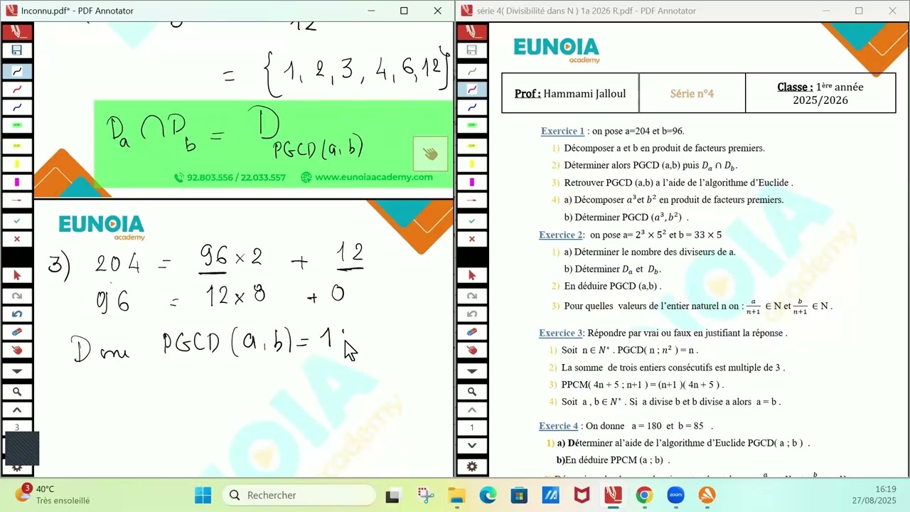 حصة مباشرة في مادة الرياضيات مخصّصة لتلاميذ أولى ثانوي
