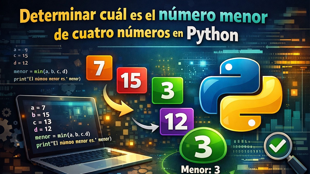 Determinar cuál es el número menor de cuatro números en Python - YouTube