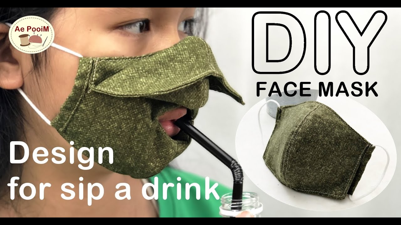 DIY DRINKING MASK, Straw-hole face masks // วิธีทำหน้ากากผ้าแบบมีช่องเปิด