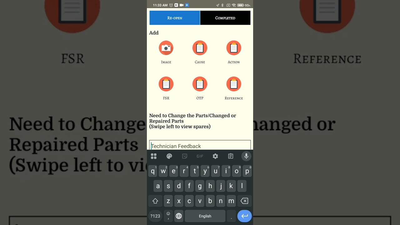 Mobile App Technician Login Workflow for Service Report