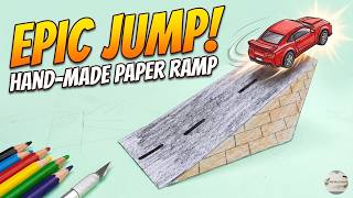Epic Paper Ramp Jump 🚗🔥 DIY 3D Drawing Trick! #Shorts #pencilsketch #easydrawing #learntodraw #art