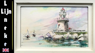 Easy LIGHTHOUSE for beginners Ink and wash drawing