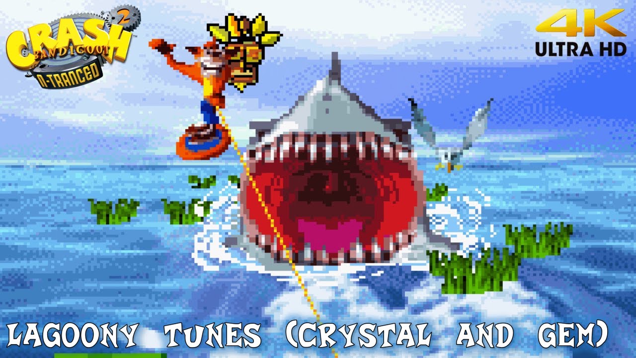 Crash Bandicoot 2 N-Tranced 'Lagoony Tunes' (Crystal and Gem) Walkthrough  (4K), image size:1280x720