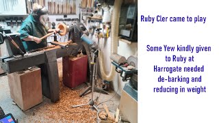 Ruby Cler rough turning some English Yew