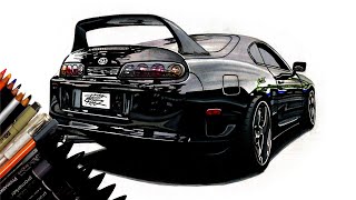 Realistic Car Drawing - Toyota Supra MK4 - Time Lapse - Drawing Ideas