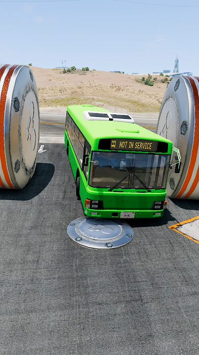 City Buses & Fertilizer Truck Giant Bollards Crush #shorts #beamngdrive #bus