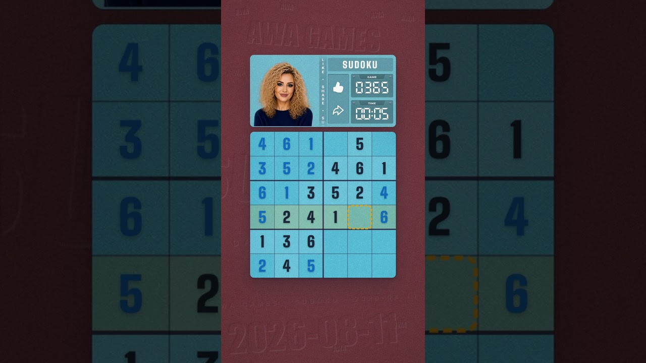 LinkedIn Mini Sudoku #365 solved board for August 11, 2026, 6x6 grid