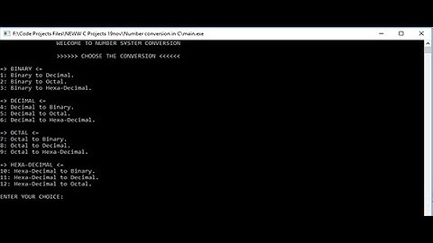 NUMBER SYSTEM CONVERSION IN C PROGRAMMING WITH SOURCE CODE