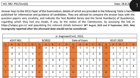 wbpsc je 2023 (ce/Me/Ee) Answers Key Date Extension 28 August to 3 September 2023 , key Challenge