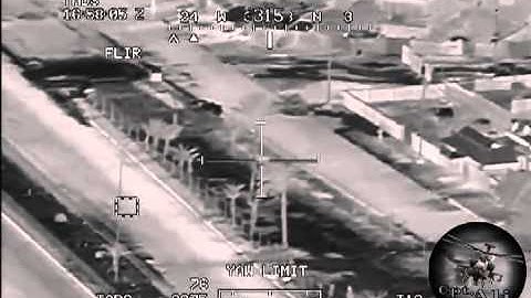 Apache gun ship engages 10 insurgents with hell fire