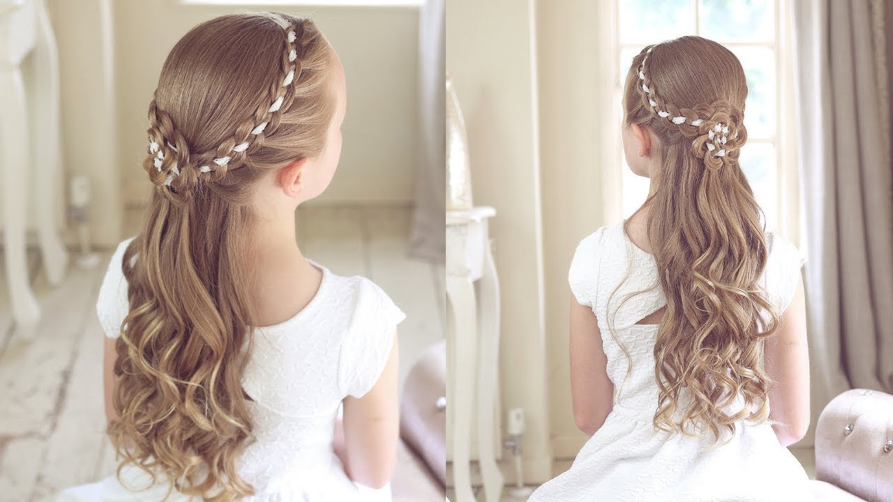 First Communion Organza Flower Crown with Veil