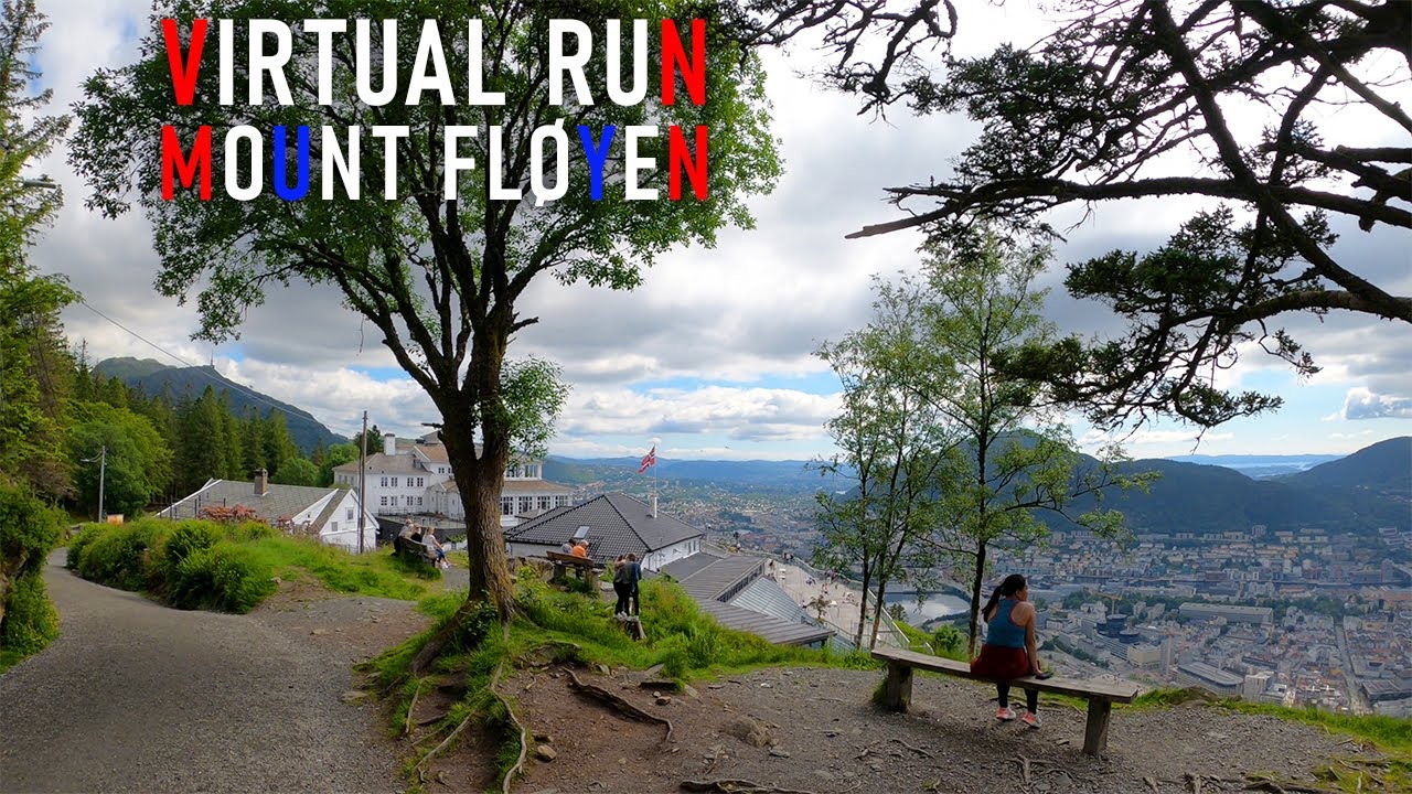 Virtual Run | Mountain Fløyen Sightseeing, Bergen, Norway 4k