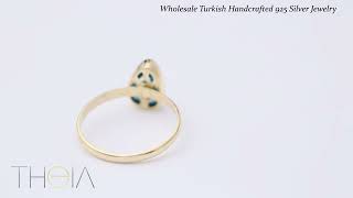 Pear Shape Evil Eye Design Woman Ring Turkish Handmade Wholesale 925 Sterling Silver Jewelry