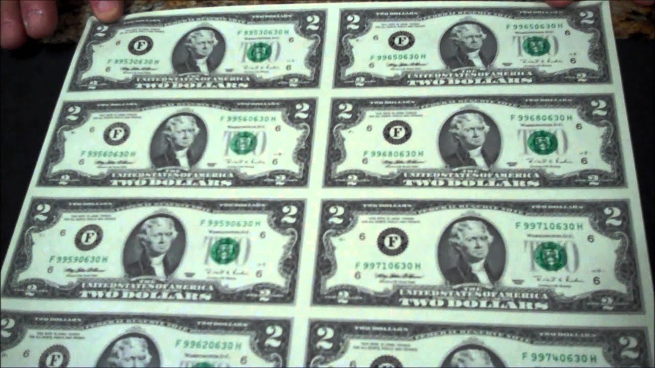 uncut sheet of 2 bills youtube buying uncut sheets of money