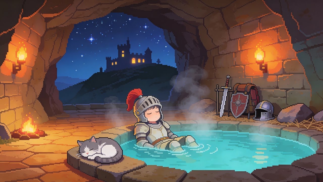 Rest Here, Brave Traveler… A Warm Medieval Hot Spring at Night – Soft Celtic Harp & Sleep Ambience