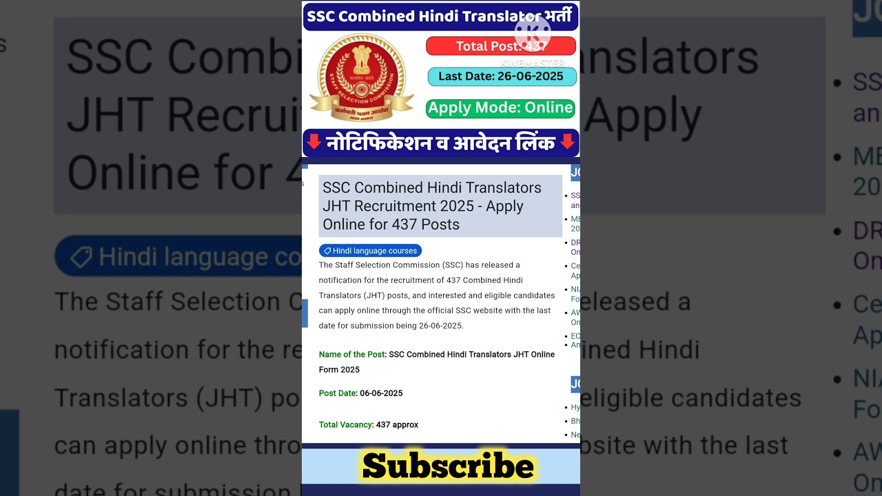 SSC Combined Hindi Translator JHT Recruitment 2025 