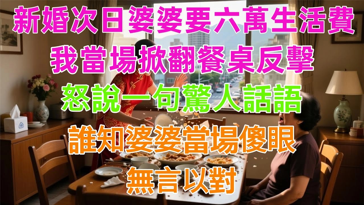 新婚次日婆婆要六萬生活費，我當場掀翻餐桌反擊，怒說一句驚人話語，誰知婆婆當場傻眼，無言以對