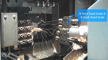 CUBIC Diamond 12 with pickup spindle Swiss lathe demo at IMTS 2010