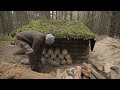 Dugout shelter building, Roof and moss insulation, Homemade boards, Dugout house