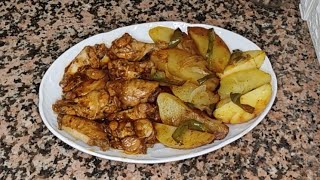 alitas de pollo al ajillo con patatas