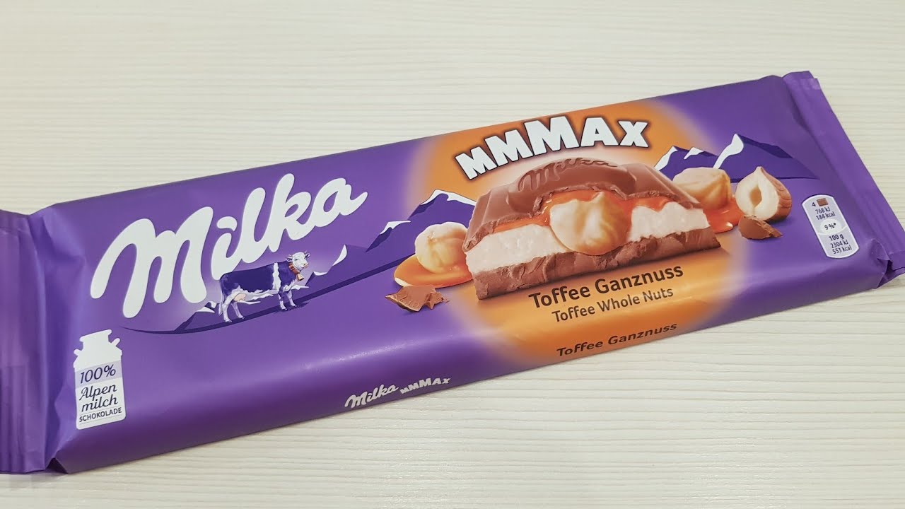 Milka Big Table MMMAX Toffee Whole Nuts Opening 300g Chocolate - YouTube