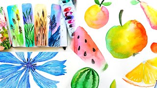 Beautiful Watercolor Painting Compilation - Floral, Fruits and Bookmarks \ Cute Art Ideas