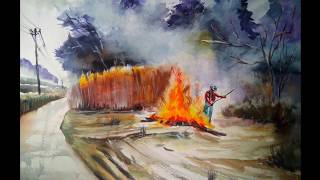 fire smoke watercolor