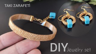 Boncuktan Takı seti yapımı.Küpe ve Bileklik nasıl yapılır? Easy to make beaded Earring and bracelet