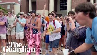 Counter-Protester Appears To Make Racist Gesture Towards Pro-Palestinian Rally