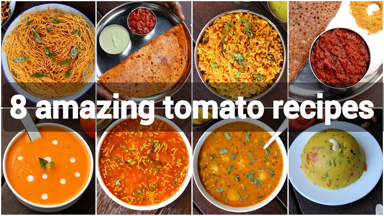 8 instant indian tomato recipes & breakfast | tomato curries | tomato rice | tomato chutney & pickle | Hebbar | Hebbars Kitchen