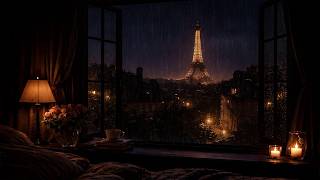 🌧️ Paris Rain Night Ambience for Deep Sleep | Cozy Room & Eiffel Tower Sounds at Night✨