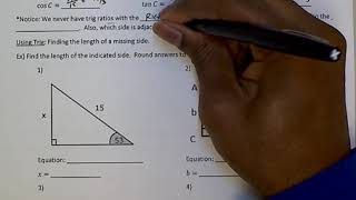 Unit 8 Lesson 1: Using Trig Ratios to find SIDES
