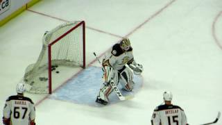 Gibson and Bernier during pre-game warm-up at the Ducks @ Senators hockey game