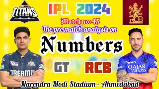 GT vs RCB | Match no. 45 | The IPL 2024 | PreMatch Analysis on The NUMBERS 🪄