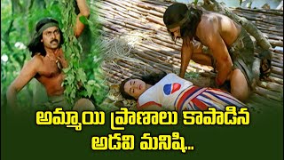 అమ్మాయి ప్రాణాలు కాపాడిన అడవి మనిషి | Chiranjeevi | Radha | AdaviDonga | ETV #AD