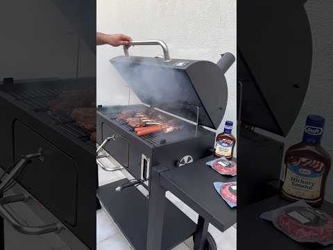شواية الفحم برفوف جانبية ومدخنة وعجلات
