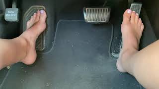 Driving Barefoot Pedal Pumping Cute Feet