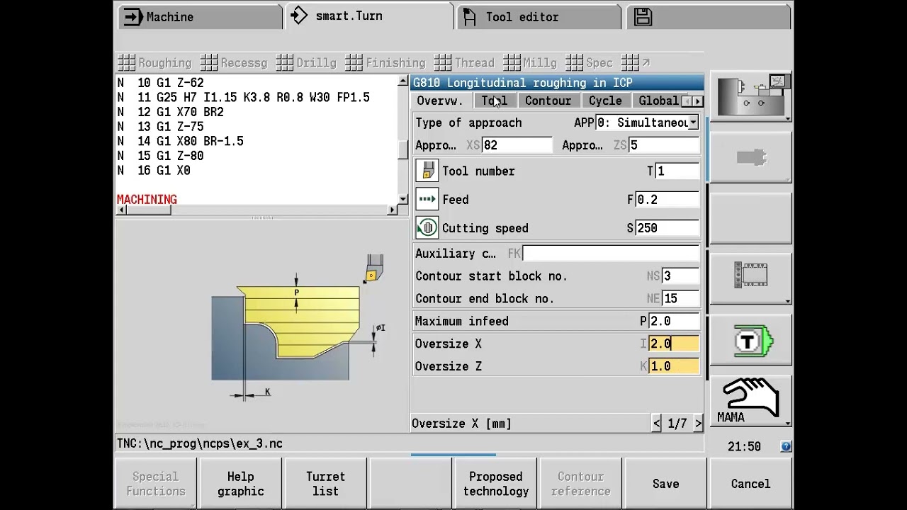 HEIDENHAIN - CNC PILOT- 640- Create G810, Roughing, Direct cycle
