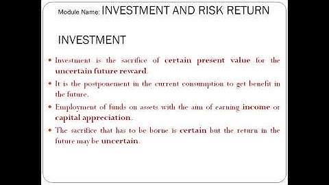 Security Analysis and Portfolio Management I Investment and Risk Return I Part 1