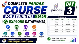 🚀 Complete Pandas Course (2026) | Explore DataFrames | head(), info(), describe() | Day 3