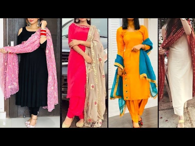Latest Contrast Dupatta Designs with plain Salwar Suits/New Punjabi Suit...  | New punjabi suit, Latest dupatta designs, Punjabi suits