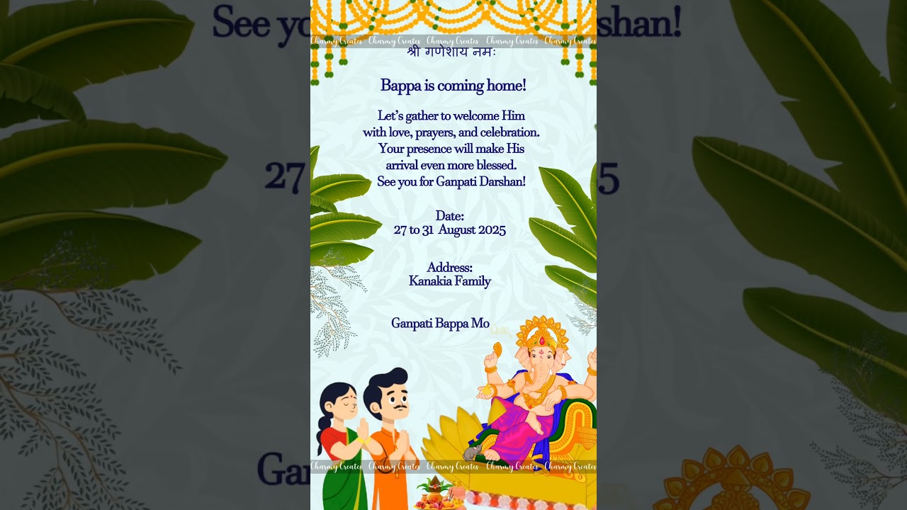 Ganesh Chaturthi WhatsApp Invite Design | Ganpati Bappa Morya #Shorts #einvite