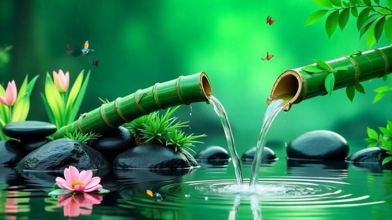 Deep Relaxation Music | Bamboo Water & Healing Nature Sounds | Listen with headphones 🎧