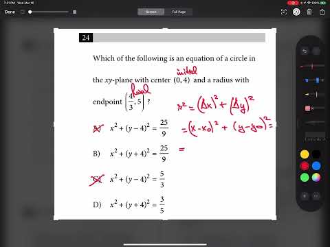 Question 24 - Which of the following is an equation of a circle in the xy-plane with center (0, 4)…