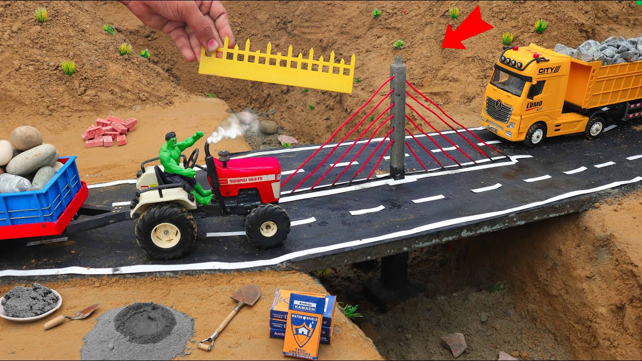 DIY Mini Tractor & Cement Mixer Make Realistic Concrete Wire Bridge & Road @TechCreatorsOfficial